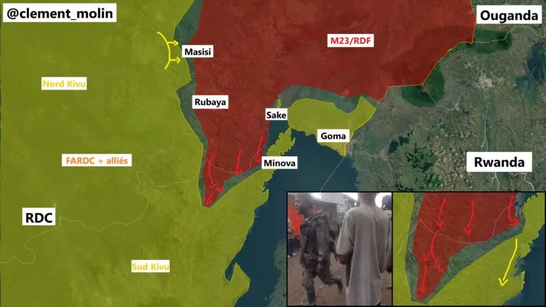 Lire la suite à propos de l’article Le M23 et l&rsquo;armée rwandaise entrent dans le sud Kivu et s’emparent de la cité de Minova